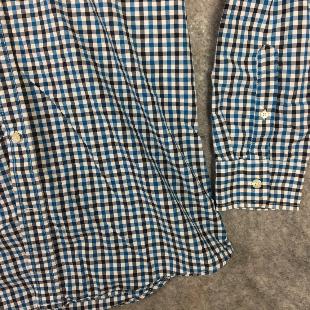 GAP Shirt L Mens Button Up 100 Cotton Long Sleeve Blue Tattersall Plaid Outlet - Picture 2 of 11